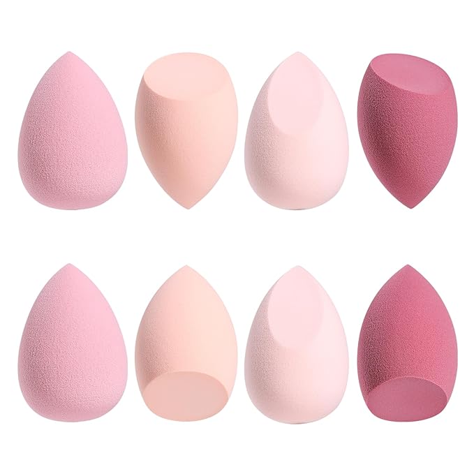 ABC Glow Beauty Blender Sponge Set – 8-Pack | Flawless Makeup Application | Latex-Free, Ultra-Soft, Reusable Makeup Sponges with Travel Case | For Liquid, Cream & Powder (Pink)