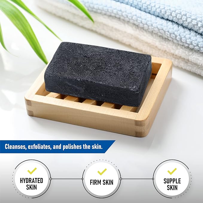 T.Taio Esponjabon Charcoal Soap Sponge - Cleansing Shower Scrubber - Cleaning Bath Wash Scrub - Oil Removal - Massage & Lather Foot, Elbow, & Face - Bathroom Accessories - Charcoal, Mini Soap Included