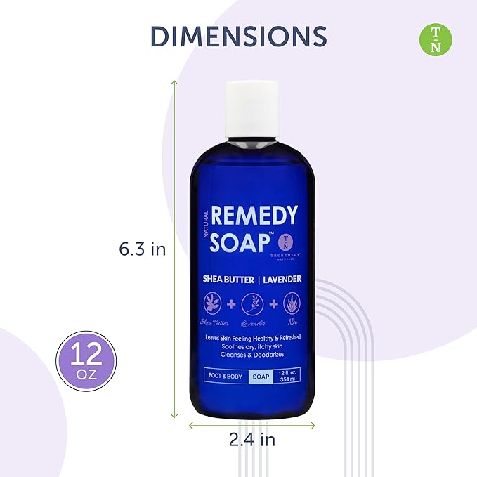 Truremedy Naturals Body Wash 2-pack (12 oz Each) Natural Antifungal Shower Gels - Tea Tree & Peppermint and Lavender