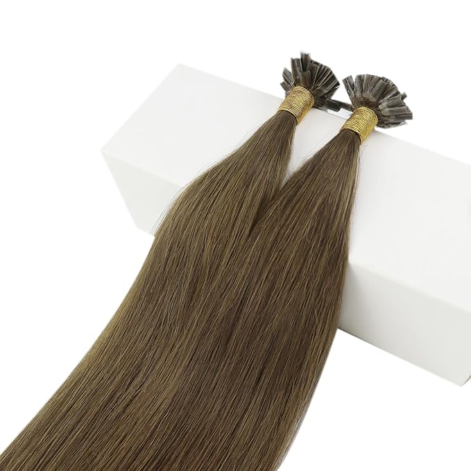 Fshine U Tip Hair Extensions Real Human Hair, Dark Brown 14 Inch 50 g, Hot Fusion U Tip Keratin Bondings, Soft and Silky Texture, Designed to Boost Volume and Length, Effortless Styling for Party