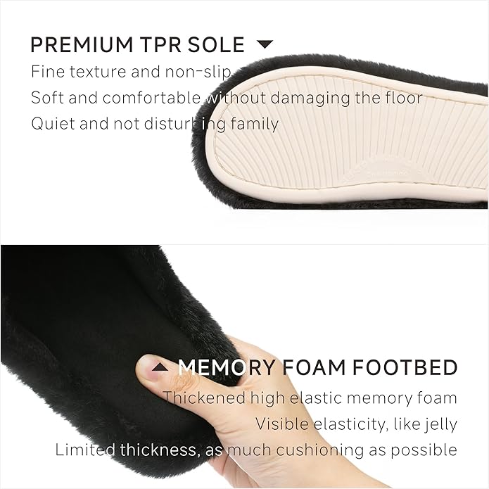 Chantomoo Womens Slippers Memory Foam Fuzzy Cross Band Faux Fur Slippers for Women Gift