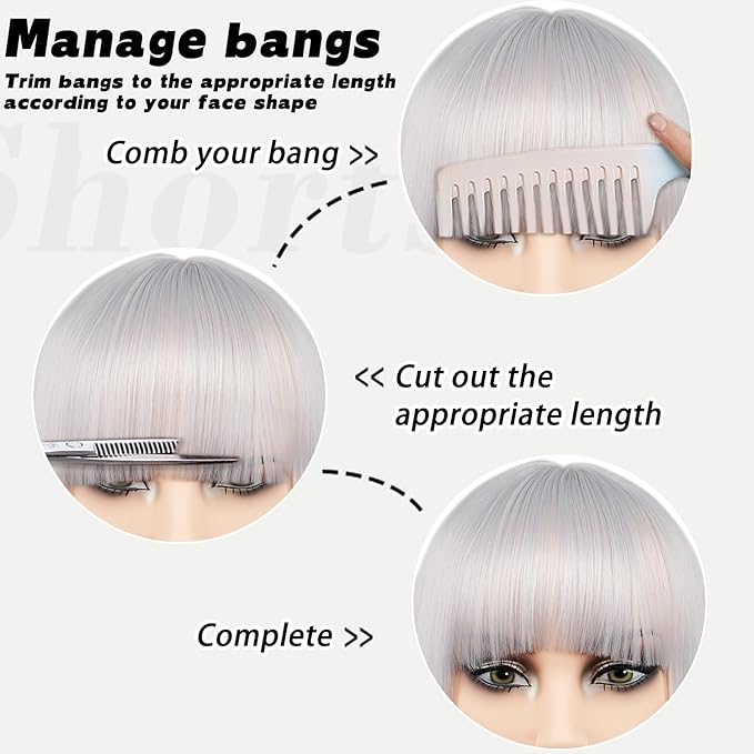 MAYSA Silver Bob Wig with Bangs Short Straight Bob Bangs Wig for Women Synthetic Cosplay Halloween Costume Wig 12in # Silver
