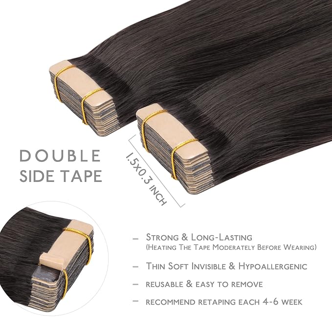 WENNALIFE Tape in Hair Extensions Human Hair, 20pcs 30g 10 inch Dark Brown to Chestnut Brown and Dirty Blonde Highlighted Remy Hair Extensions Straight Human Hair Tape in Extensions Skin Weft