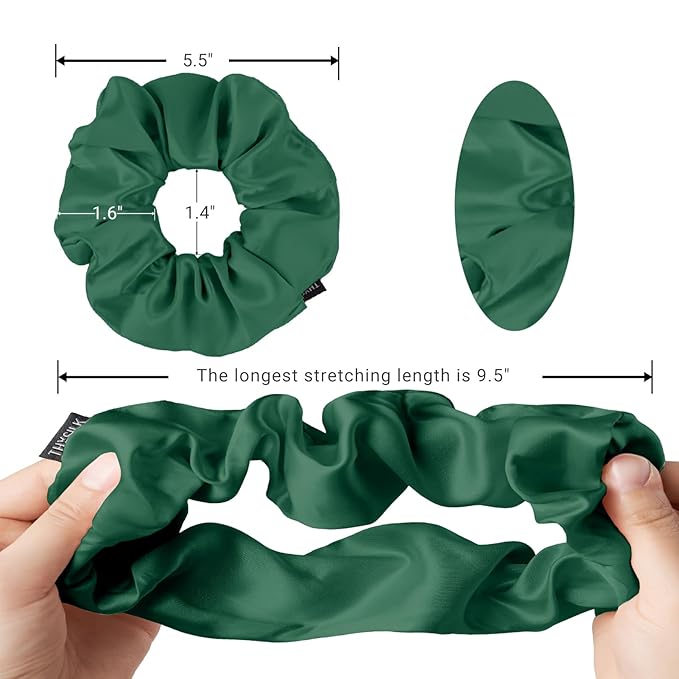THXSILK Hair Silk Scrunchie for Women, Emerald Green, 1 x Silk Scrunchy, Free Size For All, Natural Materials, Occasions, Fashionable Cute Ring Ties Scrunchies, Suitable for Thick Hair