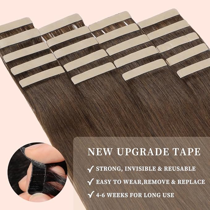 Tape in Hair Extensions Human Hair 20pcs Remy Hair Extensions 18 Inch Darkest Brown Straight Invisible Human Hair Tape in Extensions Skin Weft Tape Extensions Human Hair (4#,18 Inch)