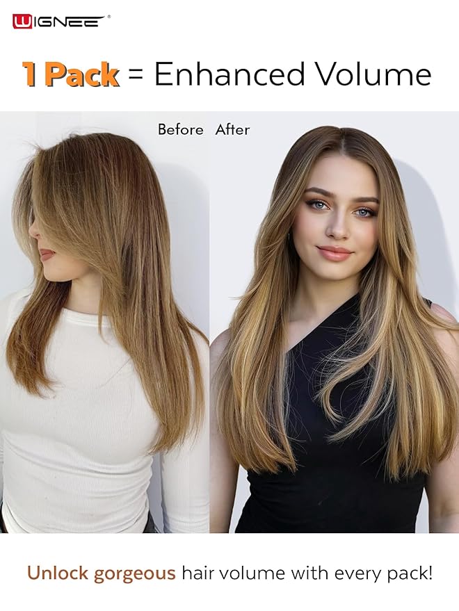 WIGNEE OVO Double Butterfly Strawberry Highlight Blonde Weft Human Hair Extensions 20 Inch Real Remy Hair,100g Glueless Micro Bead Double Weft,Seamless Soft Silky Hair Extensions (18/60A)