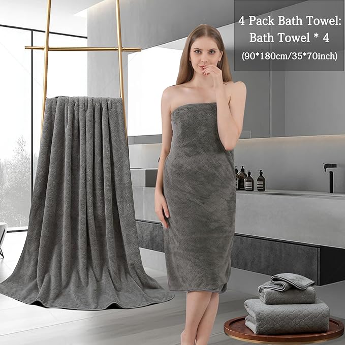 Ycosy Extra Large Bath Towels Set 35x70 Inches - Luxury 600 GSM Oversized Bath Sheet Towel,Ultra Soft Microfiber - Quick Dry,Highly Absorbent Shower Towels Spa Hotel Bathroom Towel Set (4-Pack,Brown)