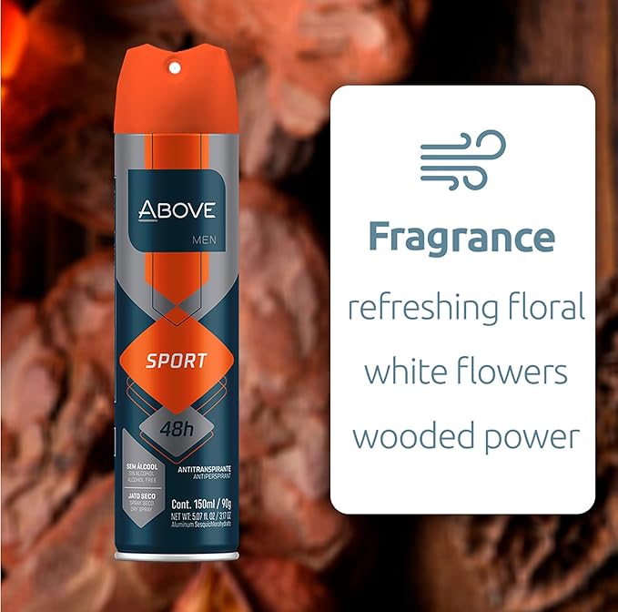 ABOVE 48 Hours Antiperspirant Deodorant, Sport, 3.17 oz - Dry Spray Deodorant for Men - Floral Scent - Antiperspirant Spray - No Stain - Cruelty-Free