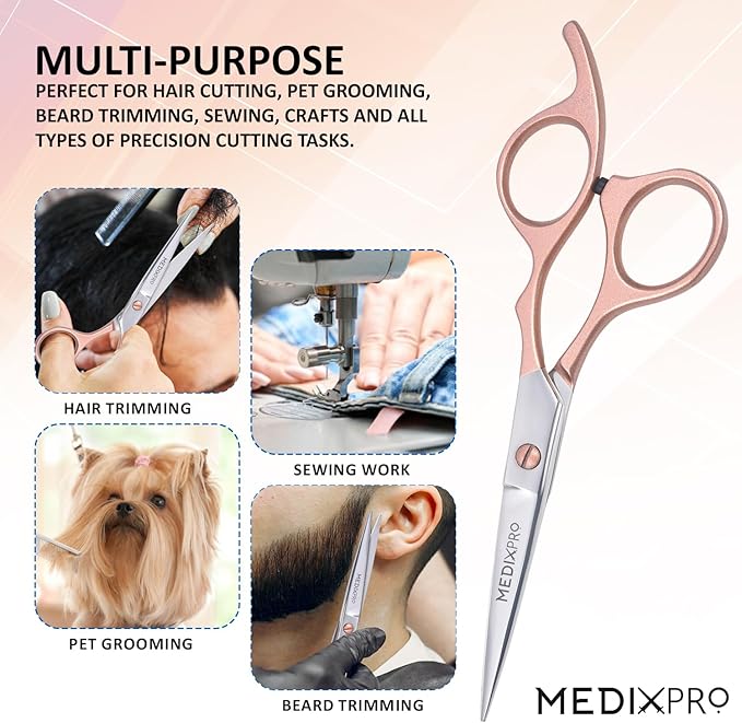 Professional Hair Cutting Scissors 6.5 Inch Japanese Stainless Steel Barber Scissors for Men & Women Ultra Sharp Convex Blades, Ergonomic Handle Salon Grade Hair Shears for Home & Barbers