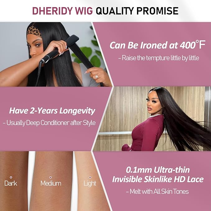 13x6 HD Lace Front Wigs, 100% Human Hair, [2-Year Life], 200% Density Straight Frontal Wigs Human Hair Pre Plucked for Black Women, [0.1mm Ultra-Thin Skinlike HD Lace], Free Part 32 Inch