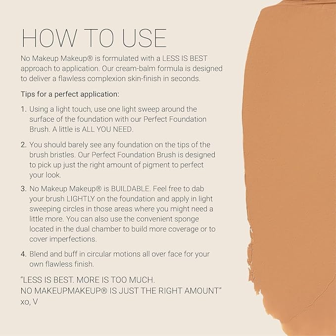 No Makeup Makeup Long-Lasting Lightweight Foundation & Brush Duo | Cruelty-Free, Fragrance-Free, Buildable, Transfer-Proof Makeup (Tan)