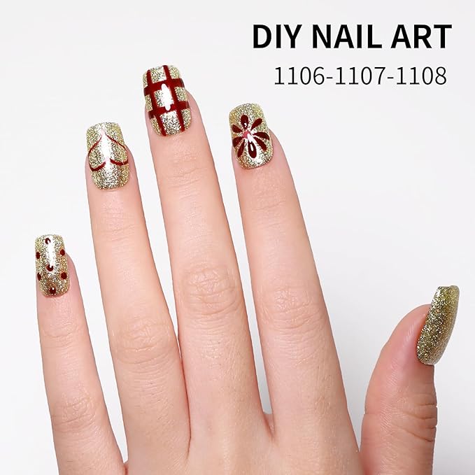 Gold Gel Polish Glitter Yellow Gold Hema Free 0.34 OZ Same Color Same Top Cover Reflective Sparkle UV Polish Manicure Art DIY