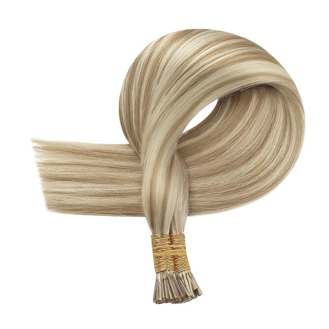 Full Shine I Tip Hair Extensions Natural Hair 20 Inch 16P22 Blonde Hair Extensions Straight Real Human Hair 40 Grams Keratin Itip Extensions Remy Hair