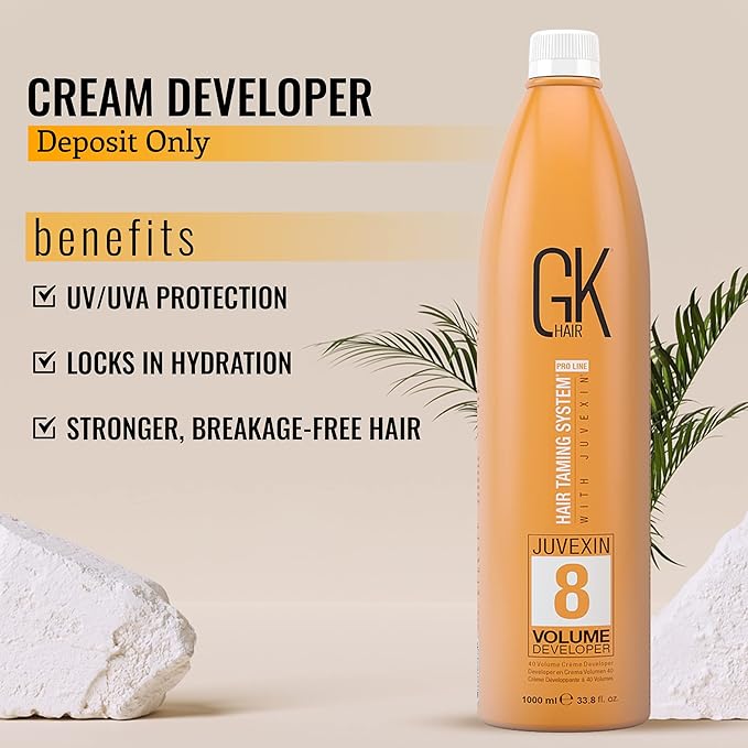 Global Keratin GK HAIR Professional Hair Creme 8 Volume Developer 33.8 Fl Oz for Hair Coloring Bleach - High-Performance Long Lasting Semi-Permanent Hair Color Toner Dye
