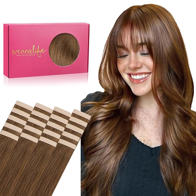 WENNALIFE Tape in Hair Extensions Human Hair, 20pcs 30g 10 inch Light Auburn Brown Remy Hair Extensions Straight Human Hair Tape in Extensions Skin Weft Tape Extensions Human Hair