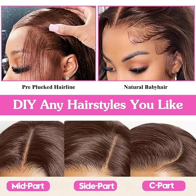 13x6 Chocolate Brown Human Hair Wig 32 Inch Straight HD Lace Front Human Hair Wigs 4# Colored Brown Wig Human Hair Pre Plucked Hairline