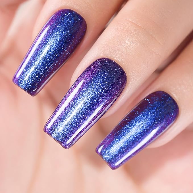 RARJSM Chrome Chameleon Gel Nail Polish Dark Purple to Red Multichrome Color Changing Holographic Glitter Gel Polish Curing Requires Sparkle Shimmer Nail Gel Varnish Soak Off DIY at Home Salon 15ml