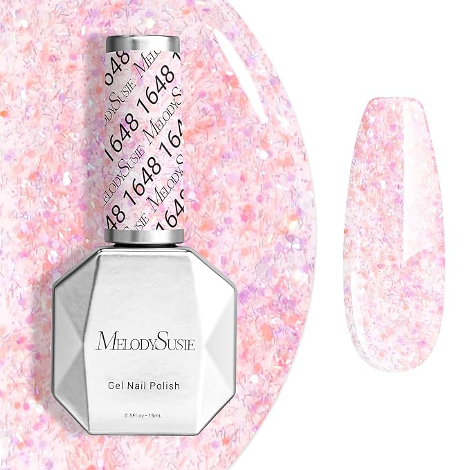 MelodySusie Party Streamer Pink Gel Nail Polish,0.5fl oz Soak Off UV LED Confetti Glow Pink Gel Polish Gift for Women Nail Art Manicure Salon DIY Nail Design Decoration at Home-1648-A2623
