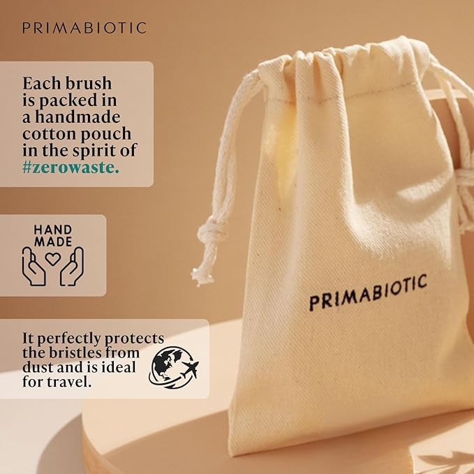 Primabiotic Body Massage Brush with Pouch – Eco-Friendly Product from Europe – Beech Wood & Agave Fibers – Oval Handle with Cotton Strap – Ideal for Dry Massage and Cellulite Reduction