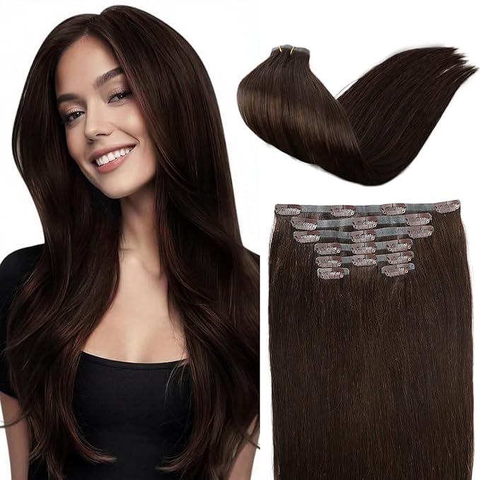 Seamless Clip in Hair Extensions Real Human Hair For Women 20 Inch 125g 7Pcs Dark Brown Invisible PU Skin Weft Remy Human Hair Extensions clip ins 18 Clips