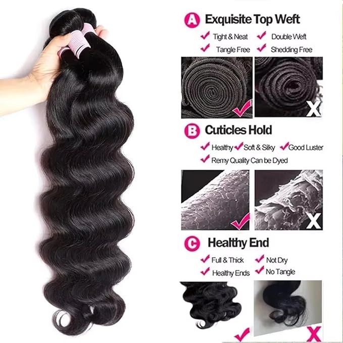 12A Human Hair Bundles 24 26 28 30 Inch Body Wave 100% Unprocessed Hair 4 Bundles Deals Extensions Quick Weave Human Hair Natural Black Color