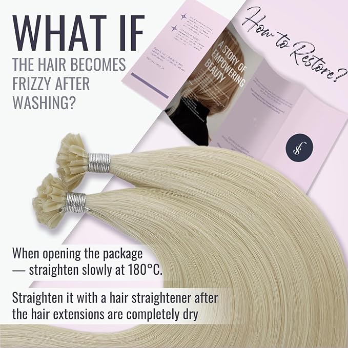 Fshine Blonde Fusion Hair Extension Human Hair 22 Inch U Tip Human Hair Extension Color 60 Platinum Blonde Hair Extensions Keratin Bond Hair Extensions 1g/Strand 50g/Pack