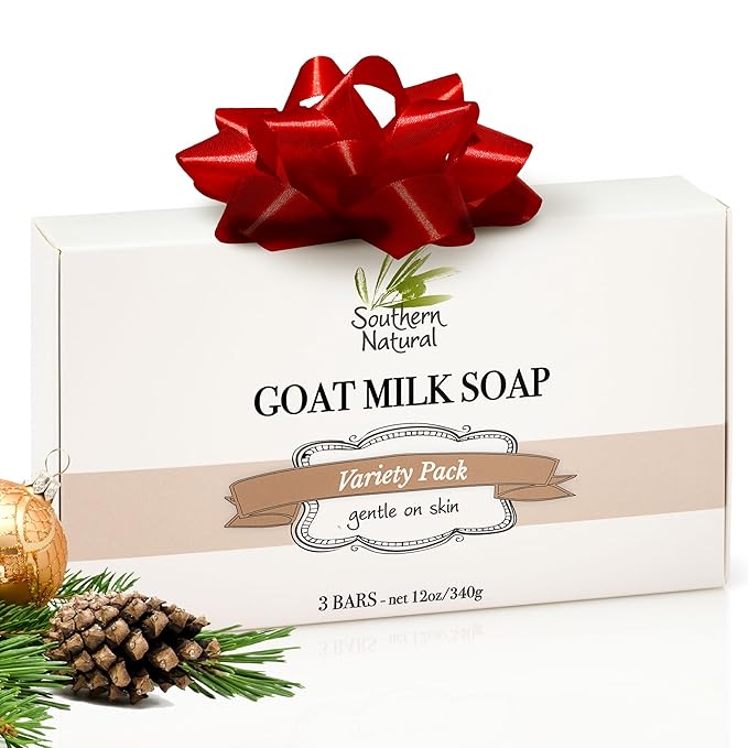 Southern Natural Goat Milk Soap Bar (Variety 3 Pack) Lavender, Lemongrass, Spa Fusion - For Dry Sensitive Skin. Natural Handmade Soap For Face and Body.(Each Bar 4-4.5 oz)