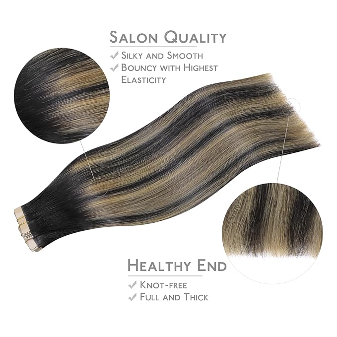 WENNALIFE Tape in Hair Extensions Human Hair, 40pcs 100g 14 inch Balayage Natural Black to Light Blonde Hair Extensions Real Human Hair Straight Tape in Extensions Invisible Human Hair Extensions