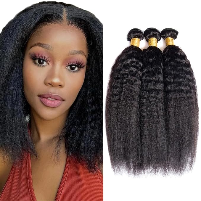 1B Human Hair Bundles Yaki Straight Bundle Kinky Straight Human Hair 3 Bundles 12 14 16 inch Double Weft Yaki Bundle