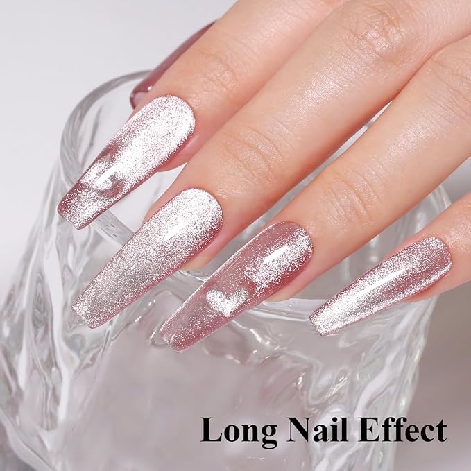 10ml Hema Free Pink Cat Eye Gel Nail Polish Soak Off Long Lasting Holographic UV/LED with Magnetic Stick Gift for Women 1Pcs
