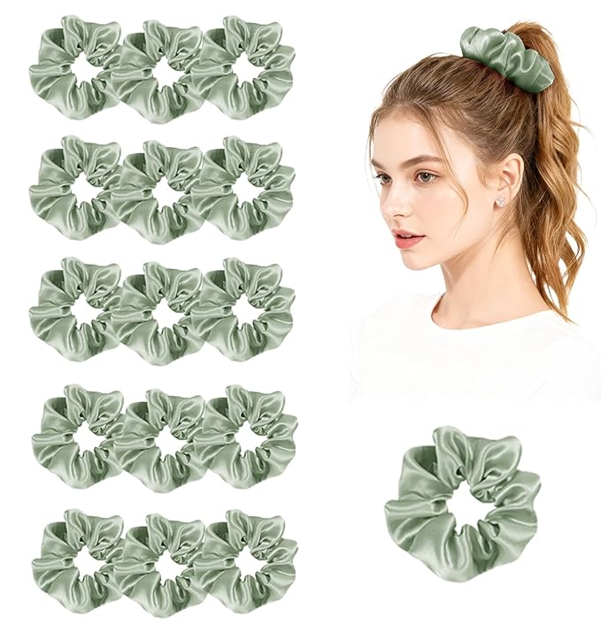 Womens Satin Scrunchies 16Pack Silk Scrunchy Silky Hair Ties Elastics Hairs Bow Hairtie Hairbands Ponytail Holder Accessory
