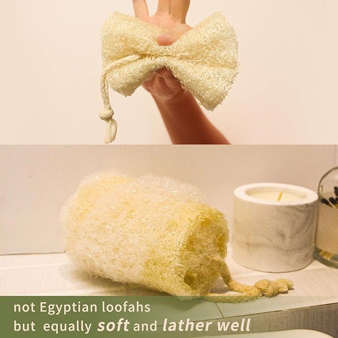 Natural Loofah Sponge Exfoliating Body Scrubber(6" Economical 4Pack),Organic Luffa for Women and Men in Shower