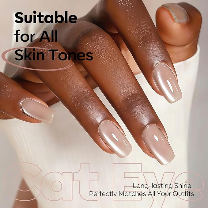 modelones Cat Eye Gel Nail Polish Nude Gel Polish Glass Shimmer Glitter with Magnet Silk Cat Eye Holographic Reflective Soak Off LED Nail Art Manicure 15ML