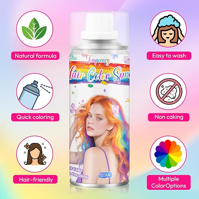 Purple Temporary Hair Color Spray for Kids & Women- Washable Root Touch Up Hair Dye, Non-Sticky Hair Wax for Christmas,Cosplay,Parties (120ML, Purple)
