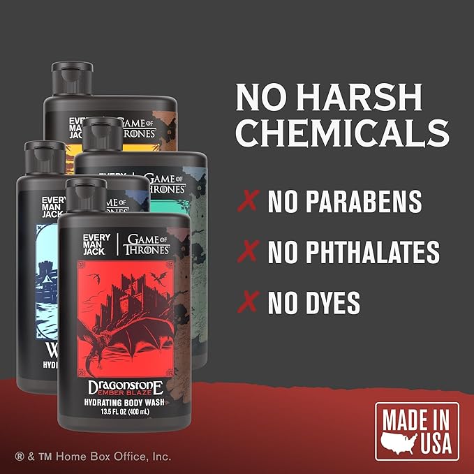 Every Man Jack Game of Thrones Collectors Body Wash Gift Set - Includes 4 Body Washes with Clean Ingredients & Westeros Inspired Scents