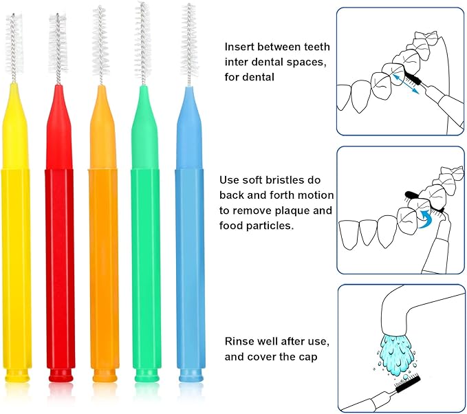 Patelai 100 Pieces Braces Brush for Cleaner Interdental Brush Toothpick Dental Tooth Flossing Head Oral Dental Hygiene Flosser Toothpick Cleaners Tooth Tool(Delicate Colors,Plenty Sizes)