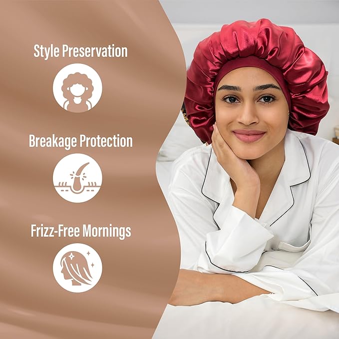 CAPLORD Double Sided Satin Bonnet for Sleeping - Adjustable Silk Sleep Cap for Women and Men