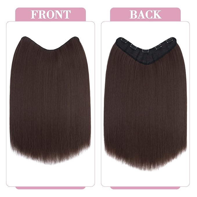 S-noilite One Piece Clip in Hair Extensions 18 Inch U-Shaped One Piece Hair Extensions Weft with 5 Clips Synthetic 3/4 Full Head Long Straight Medium Brown Thick Hairpieces for Women,#10B