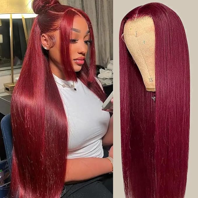 CHEETAHBEAUTY 99j Burgundy Lace Front Wigs Human Hair 16Inch 13x6 Burgundy Wig Human Hair 220% Density Brazilian Virgin Straight Human Hair Wigs for Women Pre Plucked with Baby Hair