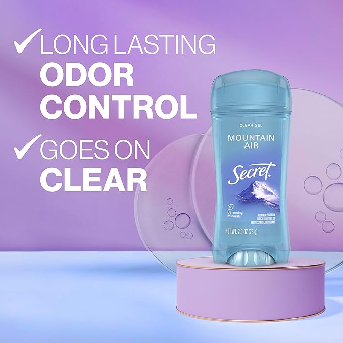 Secret Fresh Antiperspirant Deodorant for Women, 72hr Breathable Sweat & Odor Protection, Instant Freshness & Gentle, PH Balancing Minerals, Clear Gel, Mountain Air Scent, 2.6 oz
