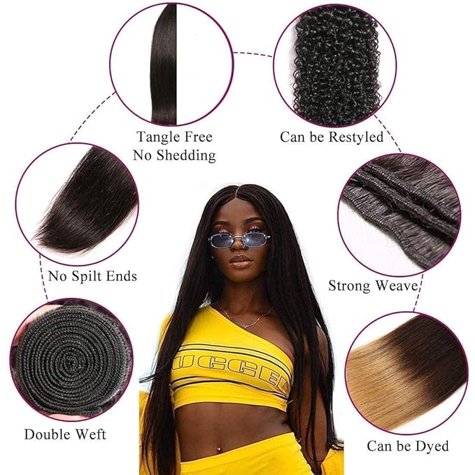Human Hair Bundles,Straight 4 Bundles 28 28 28 28 Inch,16A Bundles Human Hair,100% Unprocessed Virgin Brazilian Hair Extensions Double Weft, Quick Weave Sew In Hair Bundle