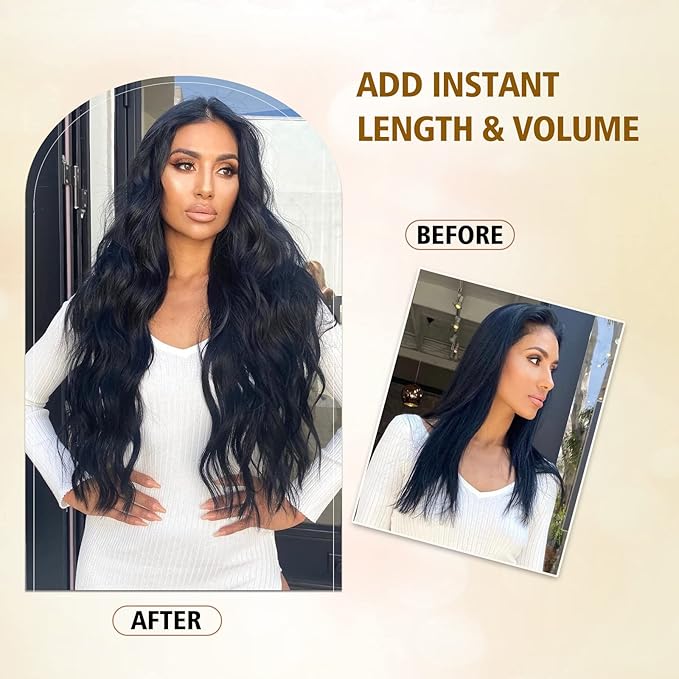 Clip in Hair Extensions for Women Dark Blonde Hair Extensions Synthetic Clip in Long wavy clip in hair extensions 20 inch Double Weft Hairpieces Full Head For Women (20INCH, P88/86)