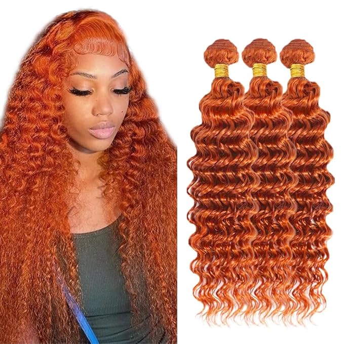 22 22 22 inch 350 Bundle Human Hair Ginger Deep Wave Bundles Ginger Orange Human Hair 3 Bundles 350 Color