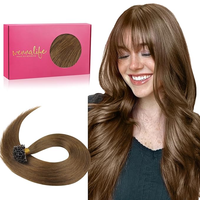 WENNALIFE U Tip Hair Extensions Human Hair, 50g 50s 16 Inch Light Auburn Brown Remy Hair Extensions K Tip Hair Extension Real Human Hair Invisible Straight Keratin Hair Extensions