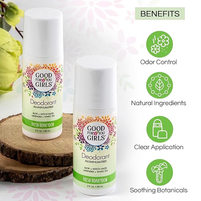 Good For You Girls Aluminum-Free, Natural Deodorant for Kids, Pre teens, Teens, Safe & Effective Odor Control, Clear Roll-On, Natural Fragrance, Vegan, Made in USA | Fresh Honeydew, 3 oz (Pack of 2)
