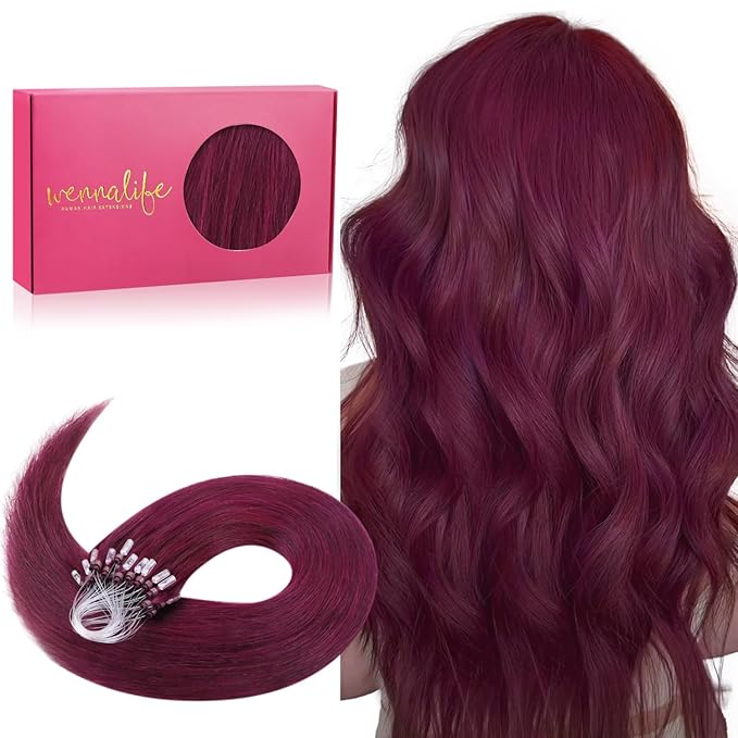 WENNALIFE Microlink Hair Extensions Human Hair, 50g 50s 16 Inch Light Burgundy Remy Micro Bead Hair Extensions Real Human Hair Micro Link Micro Loop Micro Ring Hair Extensions Straight Microlinks