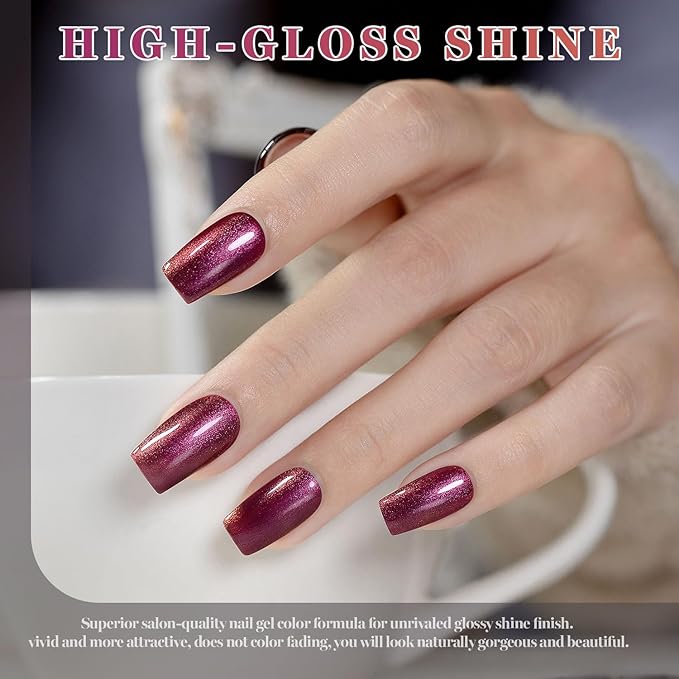 RARJSM Chameleon Gel Nail Polish Orange to Dark Purple Sparkle Shimmer Multichrome Wine Red Color Changing Gradient Glitter Chrome Gel Polish Curing Requires Soak Off DIY at Home Salon 15ml