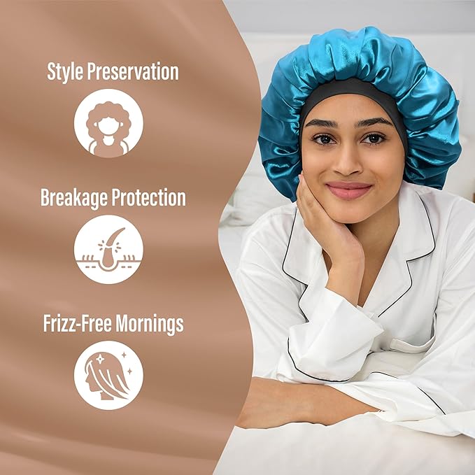 CAPLORD Double Sided Satin Bonnet for Sleeping - Adjustable Silk Sleep Cap for Women and Men