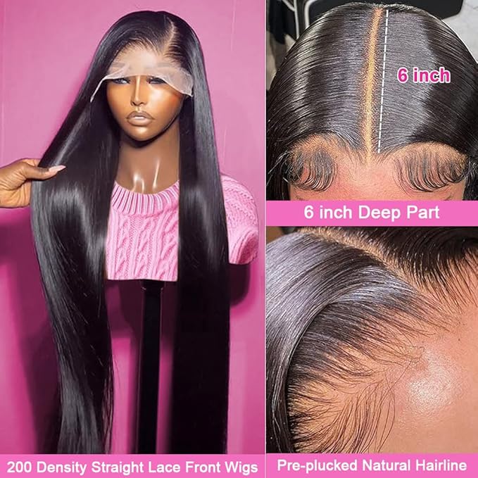 32 Inch 13x6 Lace Front Wigs Human Hair 200 Density Straight HD Lace Front Human Hair Wig Glueless Wigs Human Hair Pre Plucked Straight Frontal Wig for Women Natural Color