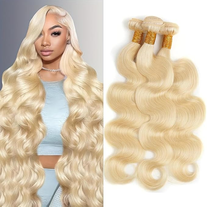 613 Human Hair Bundles Body Wave Blonde Bundles 22 24 26 Inch 100% Unprocessed 12A Grade Brazilian Virgin Hair Extensions for Women Soft and Silky No Smelling Can Be Dyed Or Restyled